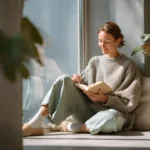 a calm adult person aged 35 50 sitting